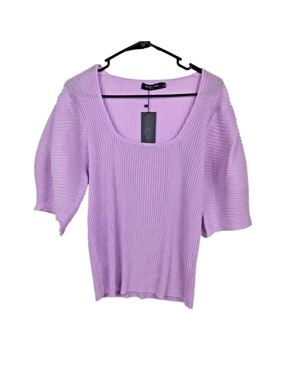 Nancy Yang Women's Size Large Lilac Purple Ribbed Poof Sleeve Top NWT‎